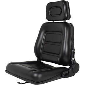 Universal Tractor Seat High Back, Lawn Mower Seat with Headrests Replacement, Fold Down Forklift Seat, Adjustable Skid Seat for Excavator Backhoe Dozer Loader (Black, 16.5x18.5x18.9in)