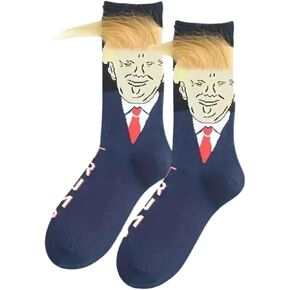 Funny President Trump Blue Socks with Orange/Yellow Hair ULTA MAGA, Show Your Support for President TRUMP 2024 and Take America Back, No More Bullshit, Never Surrender, FIGHT! FIGHT! FIGHT!