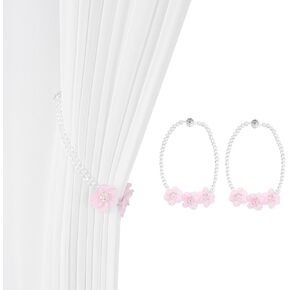 SUQ I OME 1 Pair Crystal Beaded Magnetic Curtain Tieback with 3 pieces of Flora, Curtain Clips Buckle Curtain Holder Blingbling Curtain Holdbacks(Pink)
