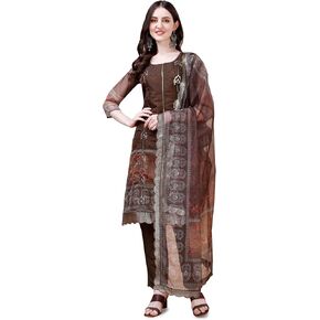 Women Soft Net Organza Flowered Digital Printed & Sequence Kurti, Pant & Dupatta Set