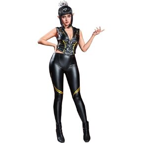 Cosplay.fm Women’s Costume Elf Cleric Cosplay Deep V-neck Top and Long Pants with Chest Decor Prop