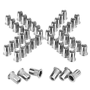 WORKPRO 220Pcs Metric Rivet Nuts, Zinc Plated Carbon Steel Flat Head Threaded Insert Nut with Knurled Body, Include Storage Case, 7 Sizes Rivnuts Assortment Kit-M3, M4, M5, M6, M8, M10, M12