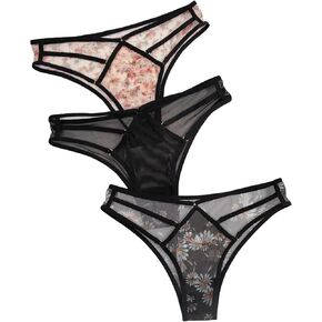 Milumia Women 3 Pack Sexy Mesh Bikini Panties Cheeky Cut Out Floral Briefs Underwear