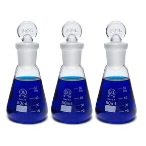 Scientific 150ml Erlenmeyer Conical Flasks Set with Ground Glass Stoppers, Graduated 3.3 Borosilicate Glass, Pack of 3