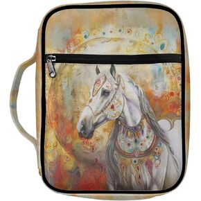 Turquoise Aztec Tribal Horse Bible Case Covers Bible Carrying Holder Horse Pattern Design Handle and Zipper Pocket Study Bible Case for Women Men Boys Girls
