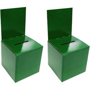Pack of 2 Donation Charity Boxes Suggestion Box Ballot Box Cardboard Raffle Ticket Cash & Check Money Case with Removable Header for Tabletop Use Tickets Business Card Voting, Green
