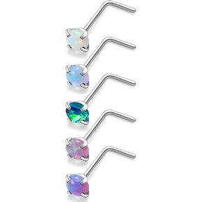 18G 20G 22G Titanium Nose Rings Studs G23 Nose Studs Opal Nose Ring Nostril Piercing Jewelry For Women Men Top Opal 1.5mm 2mm 2.5mm 3mm 5pcs