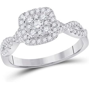10K White Gold Womens Round Diamond Square Cluster 1/2 Cttw For Womens Engagement Wedding Anniversary Ring Band