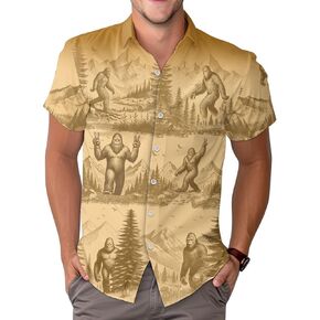 Bigfoot Print Hawaiian Shirt, Tropical Sasquatch Casual Button Shirt, Summer Monster Unique Shirt, Birthday Gifts