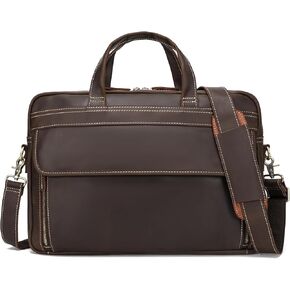 LANNSYNE Full Grain Leather Laptop Briefcase For Man, Messenger Laptop Bag Business Work fits 17" Laptop