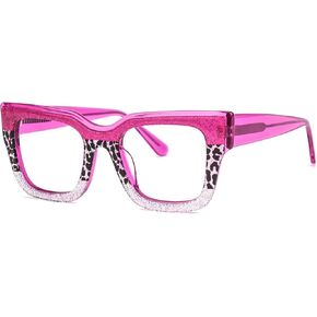 VOOGLAM Square Blue Light & UV400 Blocking Eyestrain Eyewear for Women Orange & Black-White Checkered Acetate