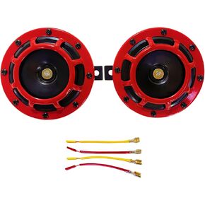 2PCS RED Twin Car Horn Kit 12V Super LOUD High Tone/Low Tone Electric Horn Air Horn for Car(12V,Red)