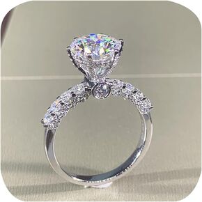 FLYYQMIAO Elegant 3ct Round Cushion Cut Solitaire Halo Simulated Diamond Wedding Engagement 925 Sterling Silver Anniversary Eternal Infinite Ring Moissanite Diamond Promise Rings for Women 7#