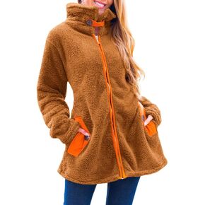 Tankaneo Womens Sherpa Fleece Jackets Zip Up Long Sleeve Winter Warm Fuzzy Coats with Pockets