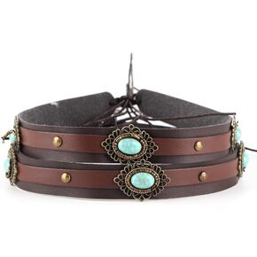 Cowboy Hat Band, Ethnic Western Hat Belts Rural Cowgirl Turquoise Hatbands for Fedora (Leather, 8) in Saudi Arabia