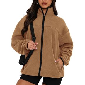 BTFBM Women's Zip Up Fleece Jackets Stand Collar 2024 Fall Winter Outerwear Casual Fuzzy Coats with Pockets
