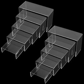 10 Pcs Clear Acrylic Display Risers, 3" 4" 5" 6" 7" Rectangular Showcase Collectibles Display Shelf, Retail Acrylic Riser Stands for Display Pops Figures, Cupcake,