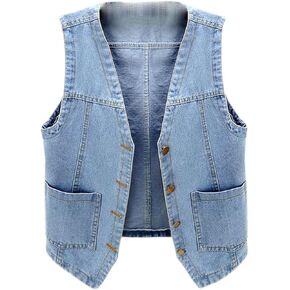 Women's Denim Vest Western Top Fall Sleeveless Button V Neck Cozy Slimming Travel Date Night Tank Top