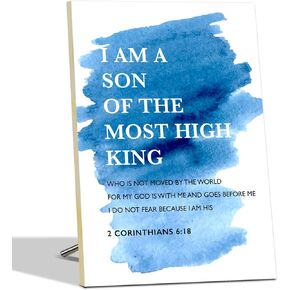 I Am A Son of The Most High King Wooden Sign Wall Art Decor, Christian Gifts for Men Friends Coworkers, Bible Verse Wall Art Decor Tabletop Decor Wooden Desk Decor for Home Office Living Bedroom -02