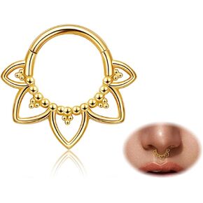 16G Surgical Steel Septum Nose Rings for Women Men Cartilage Daith Earring Septum Clicker Hypoallergenic Seamless Helix Hoop Hinged Segment Nose Septum Piercing Jewelry