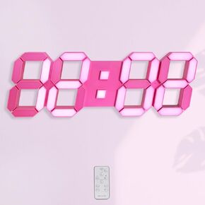 KOSUMOSU LED Wall Clock for Bedroom 15" Large Digital Clock for Living Room Decor Modern Desk Clock with Alarm Clock/Remote/Dimmer/Time/Date/Temp(Black Wall Clock)