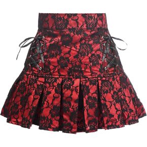 Daisy corsets Women's Red Satin W/Black Lace Overlay Lace-up Skirt