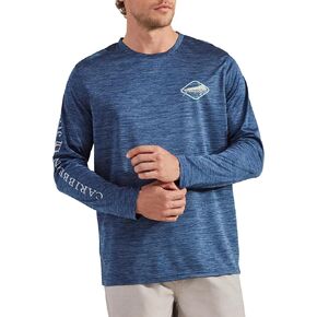 CARIBBEAN JOE Men's Standard Rash Guard, Logo Long Sleeve Sun Protection Swim, Beach and Fishing T-Shirt Top