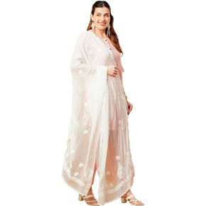 Ada Hand Embroidered Indian Chikankari Chiffon Dupatta Stole for Women A511217 White