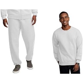 Fruit of the Loom Eversoft Sweatpants and Sweatshirt bundle, Large White