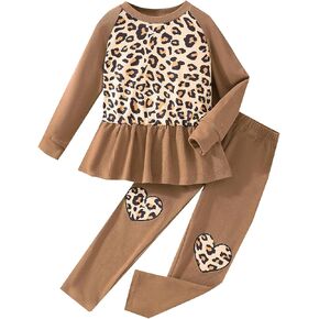 DDSOL Toddler Girl Clothes Raglan Sleeve Peplum Top Heart Embroidery Pant Set Fall Winter Clothing 2-8 Years