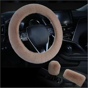 Fuzzy Car Steering Wheel Cover, Fluffy Soft Fur Wheel Protector for Warm Winter, 15'' Anti-Slip Steering Wheel Covers, Universal Vehicle Interior Accessories for Men Women (Black)