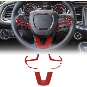 JeCar Steering Wheel Cover Interior Decoration Trim Kits Compatible with Dodge Challenger/Charger 2015-2023/Durango 2014-2020 & Grand Cherokee 2014-2019 SRT8, Red Carbon Fiber