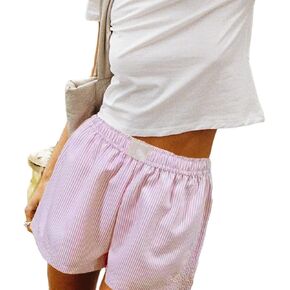 Y2k Striped Boxer Shorts for Women High Waist Pajama Shorts Casual High Waist Shorts Summer Sleepwear Cute Shorts