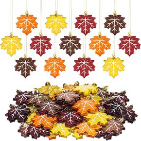 Fall Thanksgiving Maple Leaf Ornaments Candy Corn Plastic Harvest Hanging Pendant Autumn Small Fall Tree Ornament for Home Halloween Tree Fall Party(Candy Corn,12 Pcs)