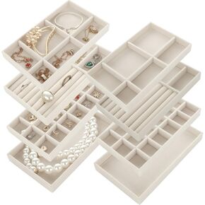 8PCS Stackable Jewelry Organizer Trays, Velvet Jewelry Tray Jewelry Organizer for Drawer, Jewelry Drawer Organizer Inserts for Earring Necklace Bracelet Ring (Gray)