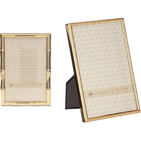 Lawrence 712246 4-Inch W x 6-Inch H Gold Metal Picture Frame with Bamboo Design & 670046 4x6 Simply Gold Metal Picture Frame