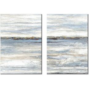 Abstract Canvas Artwork Blue Painting: Gold Foils Hand Painted with Heavy Texture Wall Art for Wall Decor (12" x 16'' x 2)