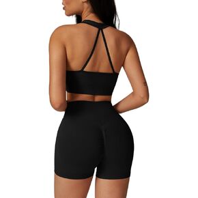 ABOCIW Womens Seamless Workout Sets V Neck Sports Bra Scrunch Butt High Waist Biker Shorts 2 Piece Gym Yoga Outfits