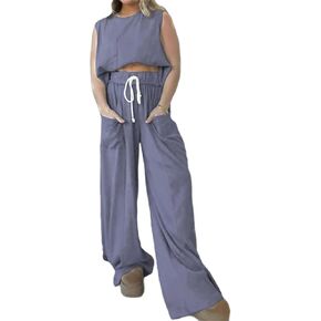 KEOMUD Women Summer 2 Piece Set Sleeveless Sweatsuits Wide Leg Tracksuit Casual Sweatpants Matching Set 2024 Fashion Clothes
