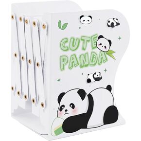 Adjustable Metal Bookends Heavy Duty for Shelves, 2 Dividers, Anti-Slip Design Expandable Book Ends for Kids, Desk, Office(Cute Panda Black, 19 inches Max)