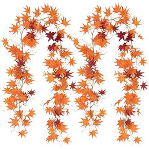 أوراق القيقب الاصطناعية فاينز جارلاند 2 قطعة 5.7 قدم كرمة حريرية وهمية الخريف القيقب جارلاند الخريف يترك النباتات الخضراء المعلقة ديكور للمنزل الخارجي والداخلي ومدفأة عيد الشكر (بورجوندي) in Kuwait