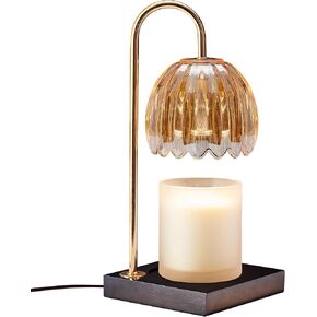 Mikasa Amber Glass Shade Electric Candle Warmer Lamp for Scented Candles, Dimmable Wax Warmer, 5.9x5.9x13.8 Inch