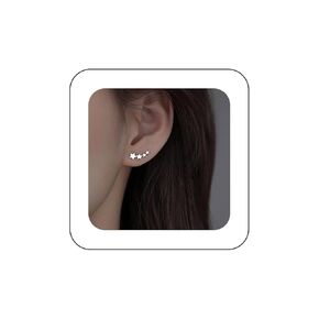 Boho Crystal Star Climber Warp Earrings Silver Rhinestone Star Ear Climber Earrings Tri Star Stud Earrings Vintage Cz Star Ear Crawlers Earring Minimalism Star Earrings Jewelry for Women