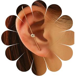 Boho Rhinestone Hook Earrings Long Piercing Rhinestone Ear Wrap Earrings Gold Crystal Crawler Hook Earrings Ear Hook Ear Pin Earrings Jewelry for Women