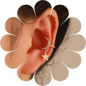 Bohemian Crystal Moon Star Cuff Earring Gold Star Drop Cartilage Earring Cz Paved Crescent Moon Cuff Earrings Moon Star Cuff Wrap Earring Jewelry for Women Gifts