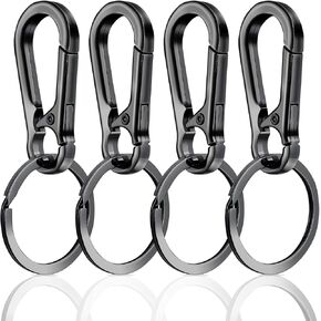 4Pcs Small Keychain Clip Metal Keychain Hooks Black Key Ring Clips for Car Keys Purse Heavy Duty Keychain Holder for Purse Charm Hook Keyring with Clip for Men Women