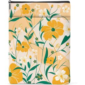Floral Book Lovers Gifts Waterproof Flower Book Sleeve Botanical Book Pouch Book Protector with Zipper and Front Pocket Book Cover Case for Women Girl Niece Birthday Book Accessories Book Club Gifts