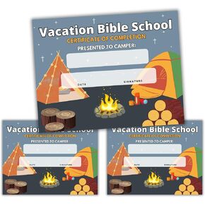 جائزة الإنجاز لمدرسة الكتاب المقدس VBS | 50 قطعة مقاس 8.5 × 11 بوصة للتخييم في الهواء الطلق، مشاركة تحت عنوان نار المخيم