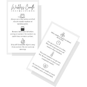 Wickless Candle Care Instruction Card for Clients| Physical Printed 2" x 3.5" inches Business Card Size | Minimalist White with Black Design
