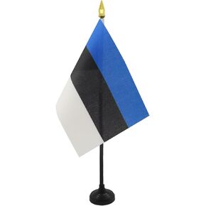 Estonia Table Flag 4'' x 6'' - Estonian Desk Flag 15 x 10 cm - golden spear top - AZ FLAG